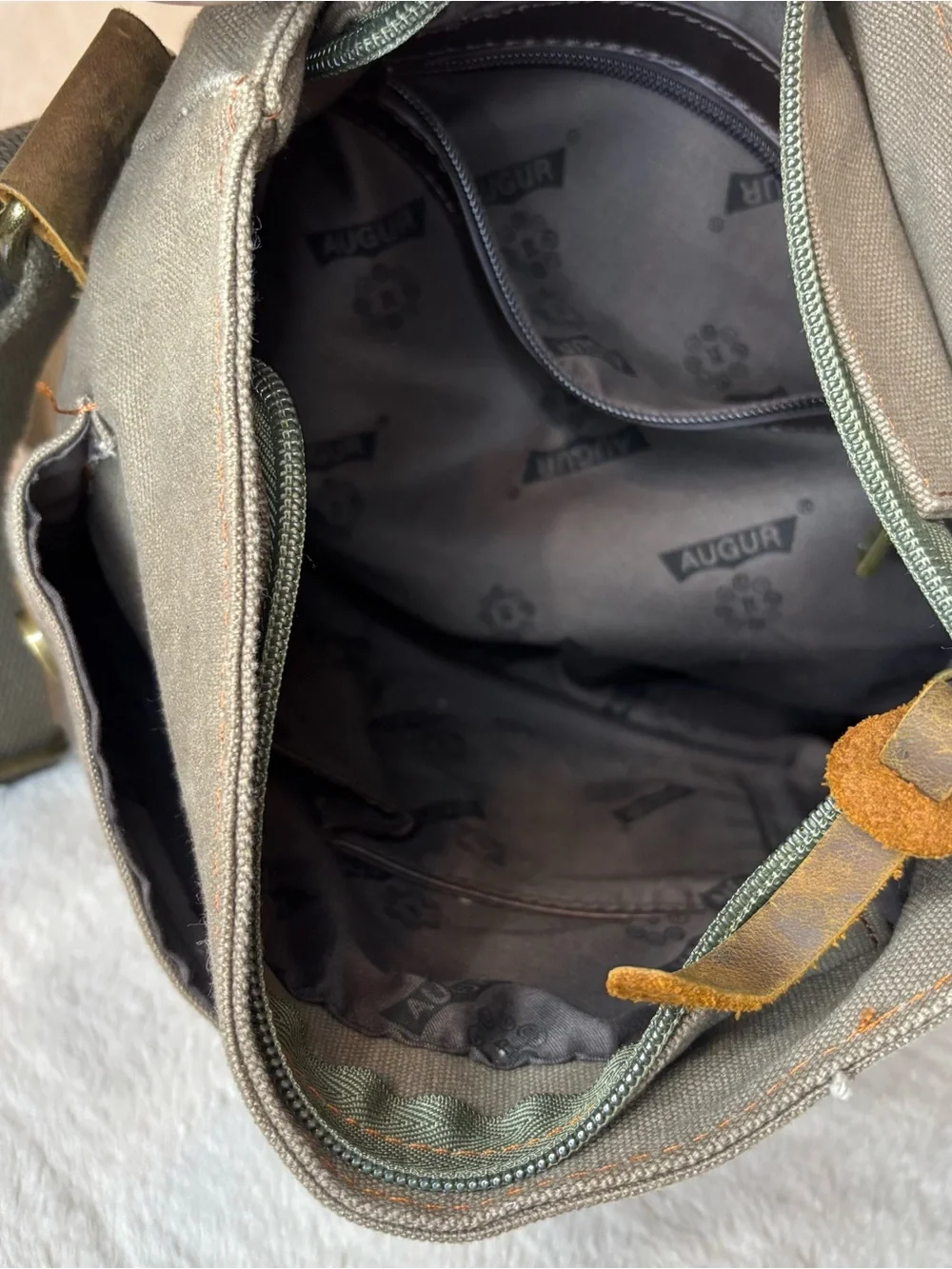 Vintage Augur Olive Canvas Messenger Bag with Brown Leather Accent